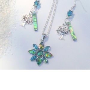 Abalone flower necklace and tree earrings
